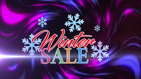Animation-of-winter-sale-text-with-snowflakes-over-light-trails