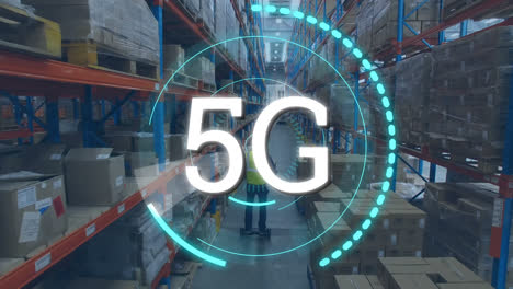 5g-text-over-neon-round-scanner-against-warehouse-in-background
