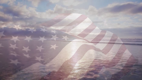 Animation-Der-Amerikanischen-Flagge,-Die-über-Der-Sonnigen-Küste-Weht