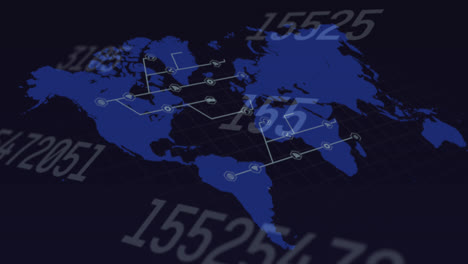 Mehrere-Wechselnde-Zahlen-über-Einem-Netzwerk-Digitaler-Symbole-Vor-Einer-Weltkarte-Auf-Schwarzem-Hintergrund