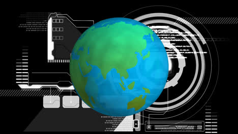 Animation-Der-Digitalen-Datenverarbeitung-Und-Globus-Auf-Schwarzem-Hintergrund