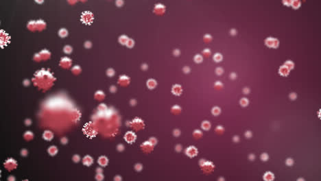 Animation-Von-Covid-19-Viruszellen-Auf-Rotem-Hintergrund