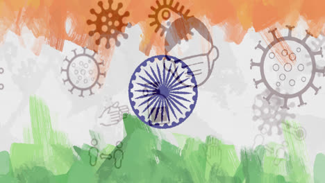 Composición-De-Iconos-De-Células-Covid-19-Sobre-Bandera-India