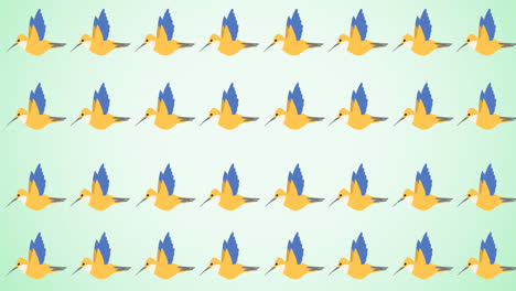 Animation-Von-Reihen-Tropischer-Vögel,-Die-Sich-Auf-Grünem-Hintergrund-Bewegen