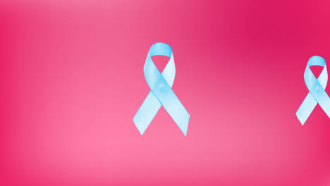 Animation-of-multiple-blue-ribbon-logo-appearing-on-pink-background