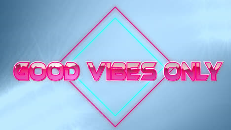 Good-vibes-only-text-over-neon-squares-against-spots-of-light-on-blue-background