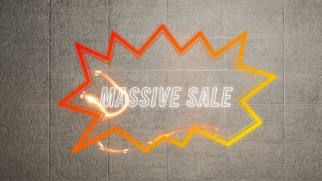 Animation-of-massive-sale-text-in-retro-speech-bubble-over-abstract-background