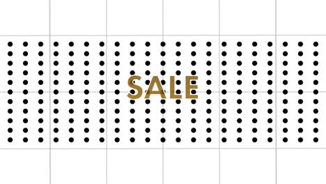 Animation-of-sale-text-over-white-moving-black-grid-and-dots-on-white-background