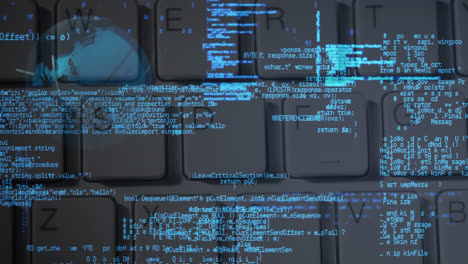 Animation-Der-Blauen-Datenverarbeitung-über-Der-Computertastatur-Im-Hintergrund