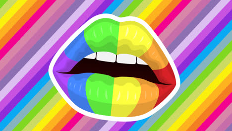 Digitale-Animation-Von-Regenbogenfarbenen-Lippensymbolen,-Die-Vor-Einem-Regenbogenhintergrund-Schweben