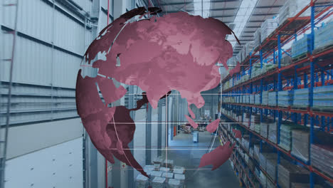 Digital-composition-of-spinning-globe-against-warehouse-in-background