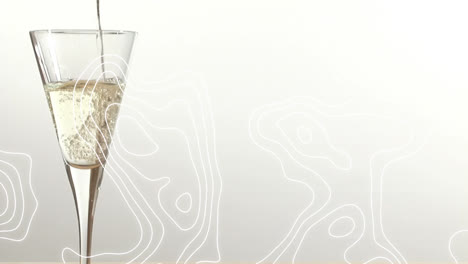 Animation-Von-Weißen-Formen-über-Einem-Champagnerglas-Auf-Weißem-Hintergrund