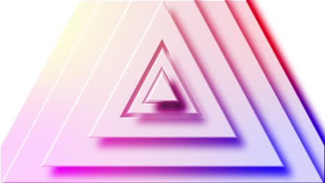 Animation-of-rainbow-coloured-triangle-layers-pulsating-on-white-background