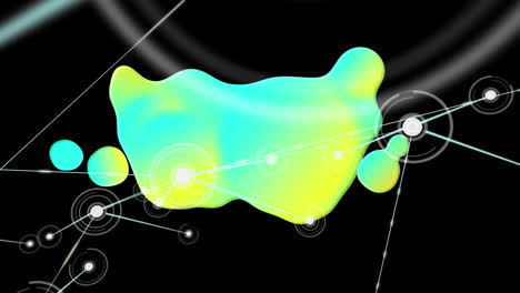 Animation-Eines-Grünen-Und-Blauen-Flecks-über-Einem-Verbindungsnetzwerk-Auf-Schwarzem-Hintergrund