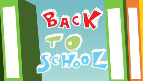 Animation-Von-Back-to-School-Texten-Und-Digitalen-Buchsymbolen-Auf-Blauem-Hintergrund