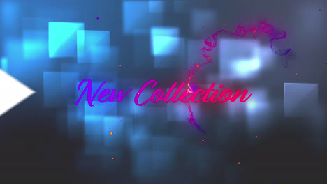 Animation-of-new-collection-text-over-white-arrows-and-moving-colorful-wave