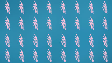 Animation-of-rows-of-pink-leaves-on-blue-background