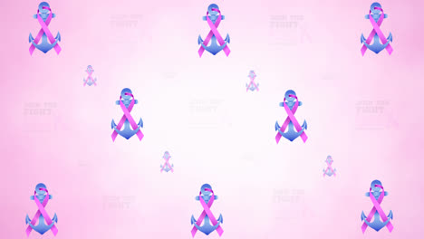 Animation-of-multiple-pink-ribbon-anchor-logo-and-breast-cancer-text-glowing-on-pink-background
