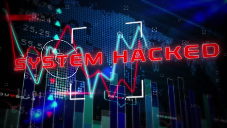 Animation-of-system-hacked-text-and-data-processing-on-black-background
