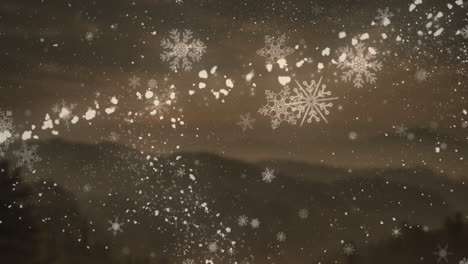 Animación-De-Estrella-Fugaz-Y-Nieve-Cayendo-Sobre-Montañas-Sobre-Fondo-Marrón