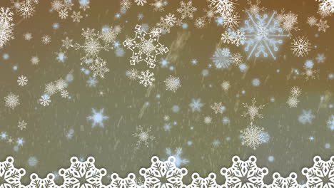 Digital-animation-of-snow-falling-against-multiple-snowflakes-icons-on-grey-background