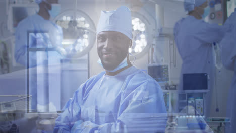Composite-Porträt-Von-Lächelnden-Männlichen-Chirurgen-Und-Chirurgen-Vorbereitung-Für-Den-Operationssaal
