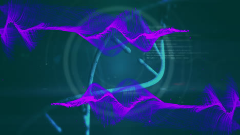 Animation-Der-Datenverarbeitung-Von-Violetten-Formen-Und-Des-DNA-Strangs