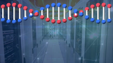 Animation-Des-Verbindungsnetzwerks-Und-Des-DNA-Strangs-über-Dem-Serverraum