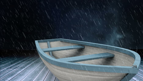 Animation-Von-Regen-Und-Sturm-über-Einem-Boot