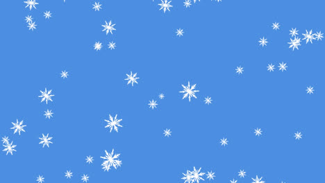 Digital-animation-of-multiple-snowflakes-icons-falling-against-blue-background