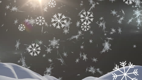 Animation-of-snow-falling-over-dark-background