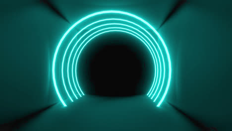 Animation-of-blue-glowing-neon-semi-circles-on-dark-background