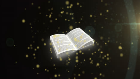 Animation-of-yellow-glowing-spots-over-open-book
