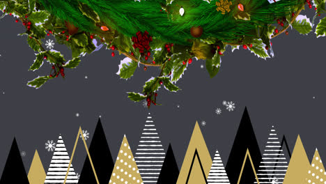 Animation-Von-Tannenzweigen-über-Einem-Weihnachtsbaummuster