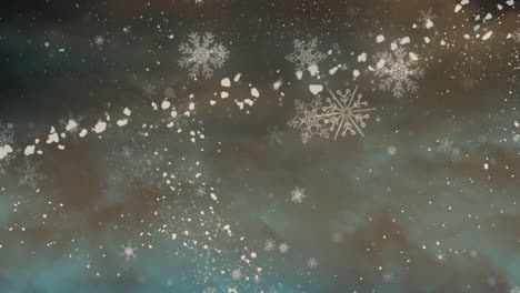 Animation-Einer-Sternschnuppe-Und-Schnee,-Der-über-Den-Wolken-Im-Hintergrund-Fällt