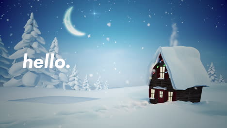 Animation-of-hello-text-over-winter-scenery