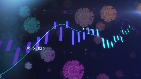 Animation-Eines-Graphen-über-Viruszellen-Auf-Dunkelblauem-Hintergrund