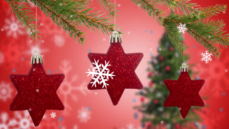 Animation-of-fir-tre-branches-and-decoration-over-christmas-tree