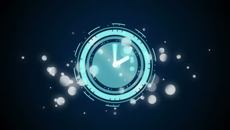 Animation-of-clock-and-light-spots-on-black-background