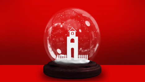Animation-of-snow-globe-over-red-background