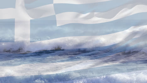 Composición-Digital-De-Ondear-La-Bandera-De-Grecia-Contra-Las-Olas-En-El-Mar