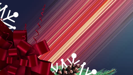 Animation-of-christmas-decoration-over-stripes-on-purple-background