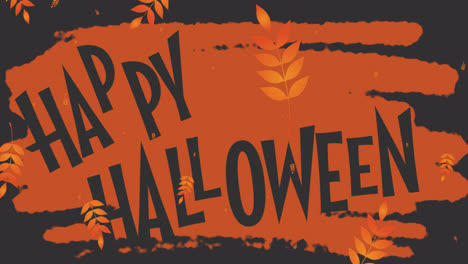 Animation-of-halloween-greetings-and-leaves-falling-over-orange-background