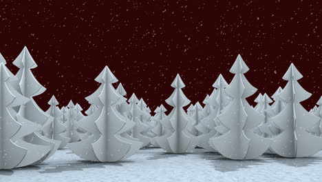 Animation-of-snow-falling-over-white-fir-trees-and-winter-landscape