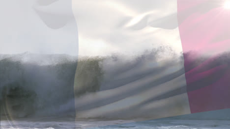 Animation-Der-Flagge-Frankreichs,-Die-über-Wellen-Im-Meer-Weht