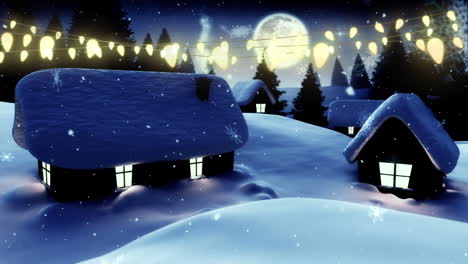 Animation-of-christmas-lights-and-houses-in-night-winter-landscape