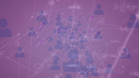 Animation-Violetter-Formen-über-Digitalen-Daten-Und-Einem-Verbindungsnetzwerk-Auf-Violettem-Hintergrund