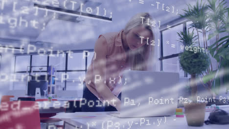 Animation-of-data-processing-over-caucasian-businesswoman-using-laptop