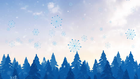 Animation-of-snow-falling-in-winter-landscape