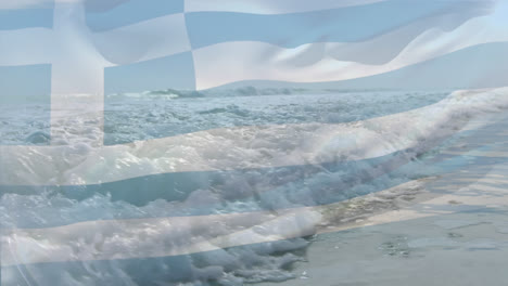 Animación-De-La-Bandera-De-Grecia-Ondeando-Sobre-Las-Olas-En-El-Mar.